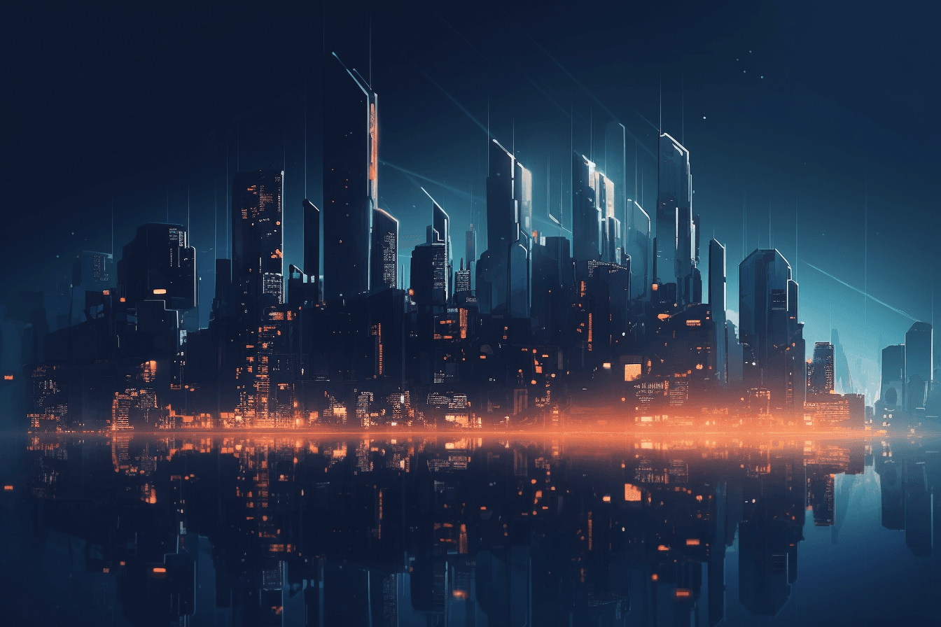 A futuristic metropolis at night