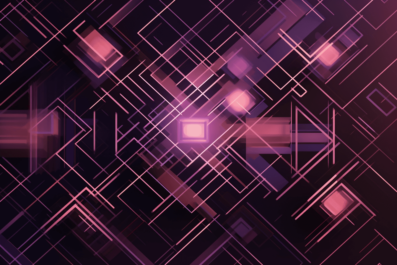 A geometric design in shades of purple and pink, inspired by the shape of a quantum computer