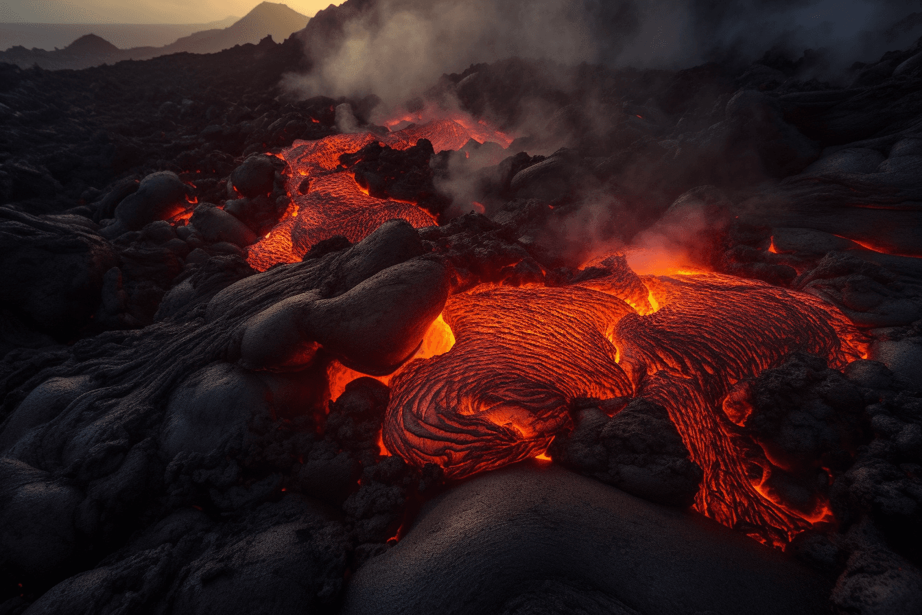 A photograph of a lava flow on a volcanic planet, with the red and orange colors evoking a sense of danger and excitement.