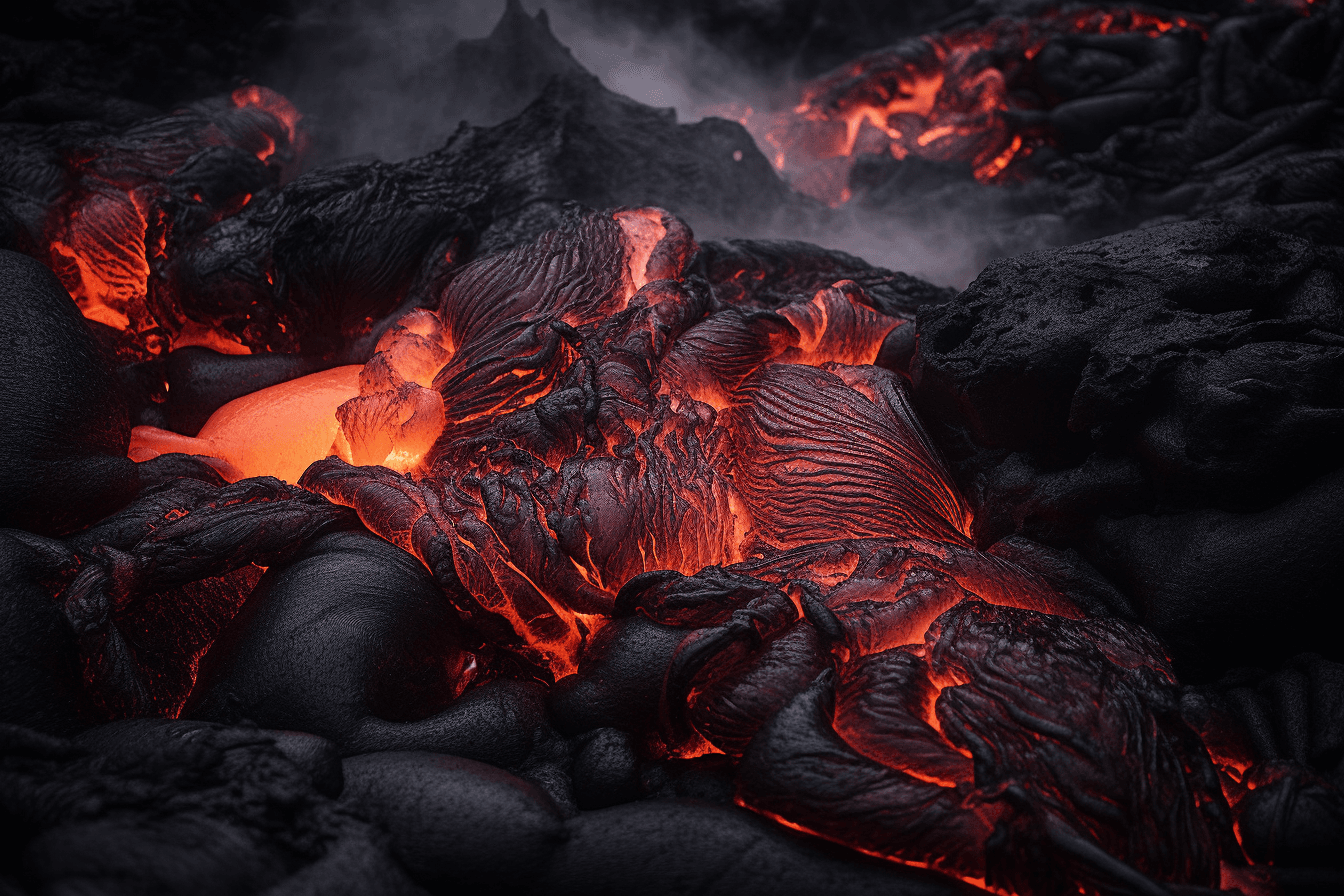 A photograph of a lava flow on a volcanic planet, with the red and orange colors evoking a sense of danger and excitement.