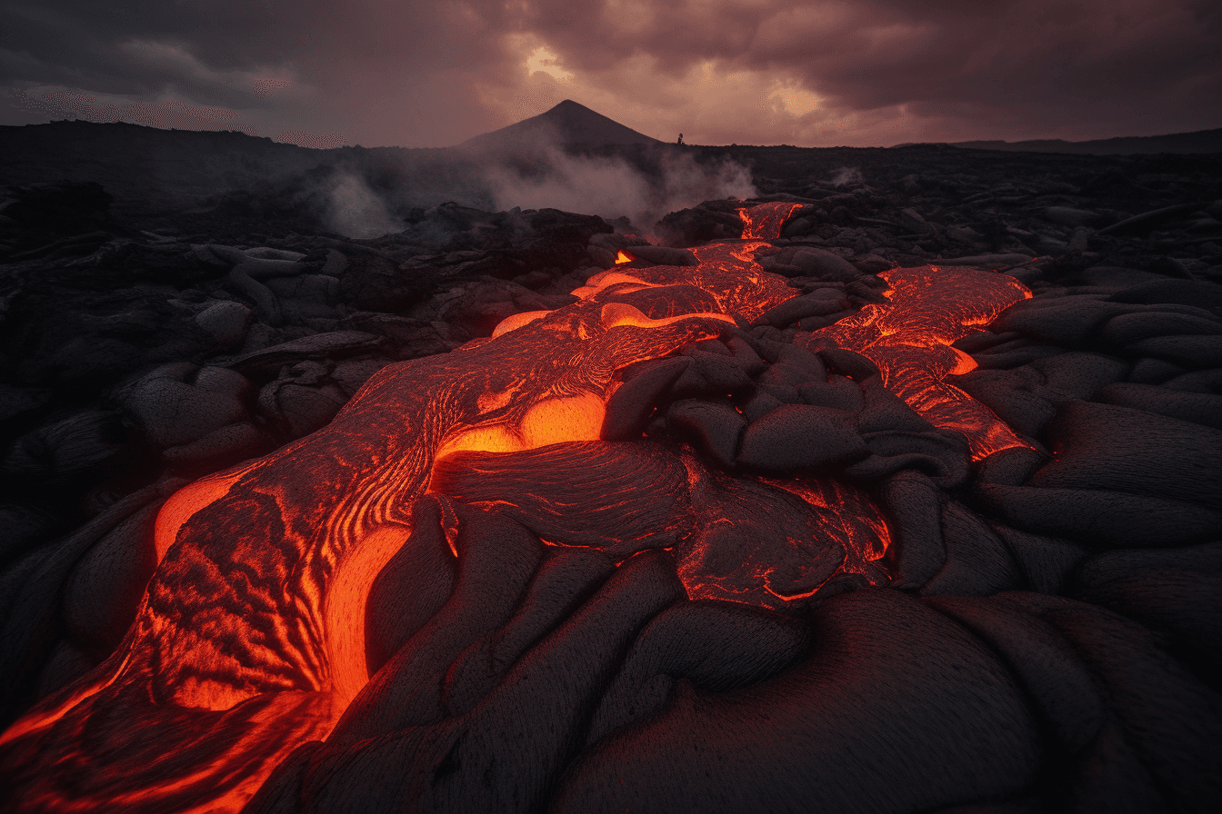 A photograph of a lava flow on a volcanic planet, with the red and orange colors evoking a sense of danger and excitement.