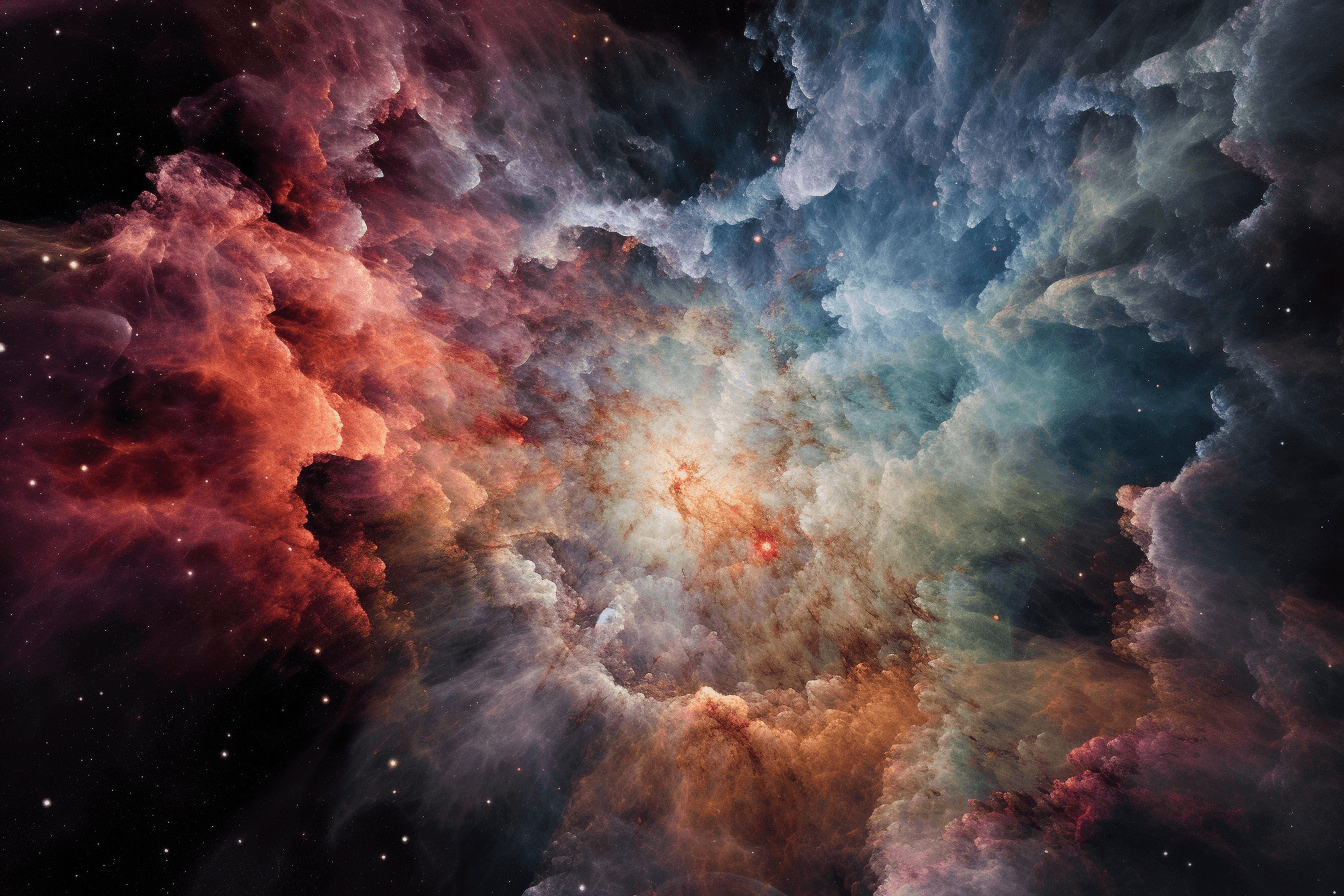 A realistic photograph of a nebula, with bright colors and intricate details that showcase the beauty of the universe.