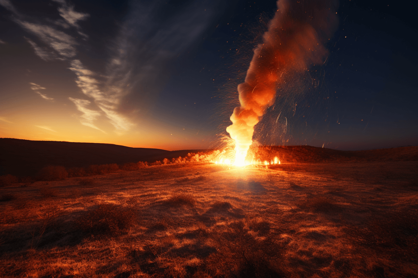 A realistic photograph of a rocket launch, with fiery trails and smoke visible in the sky.