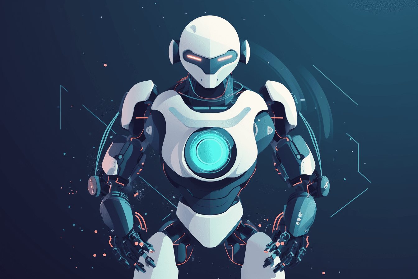 A stylized illustration of an AI-powered robot, with sleek and modern graphics and a minimalist color scheme.