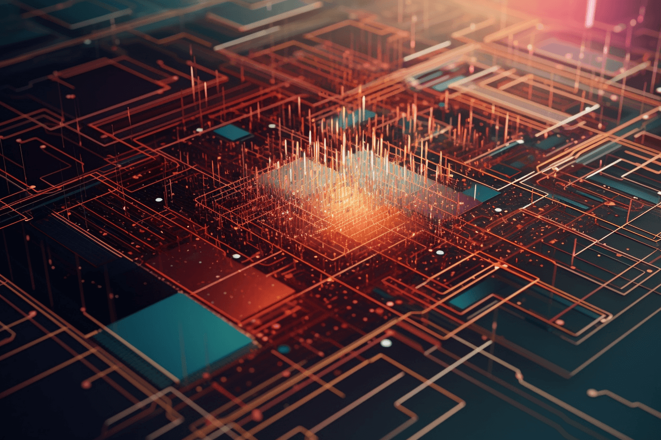 A wallpaper featuring a digital rendering of a quantum computer, with a minimalist color scheme and geometric lines.