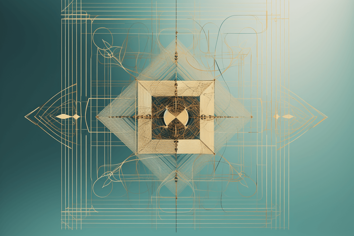 A wallpaper featuring a digital rendering of a quantum computer, with a minimalist color scheme and geometric lines.