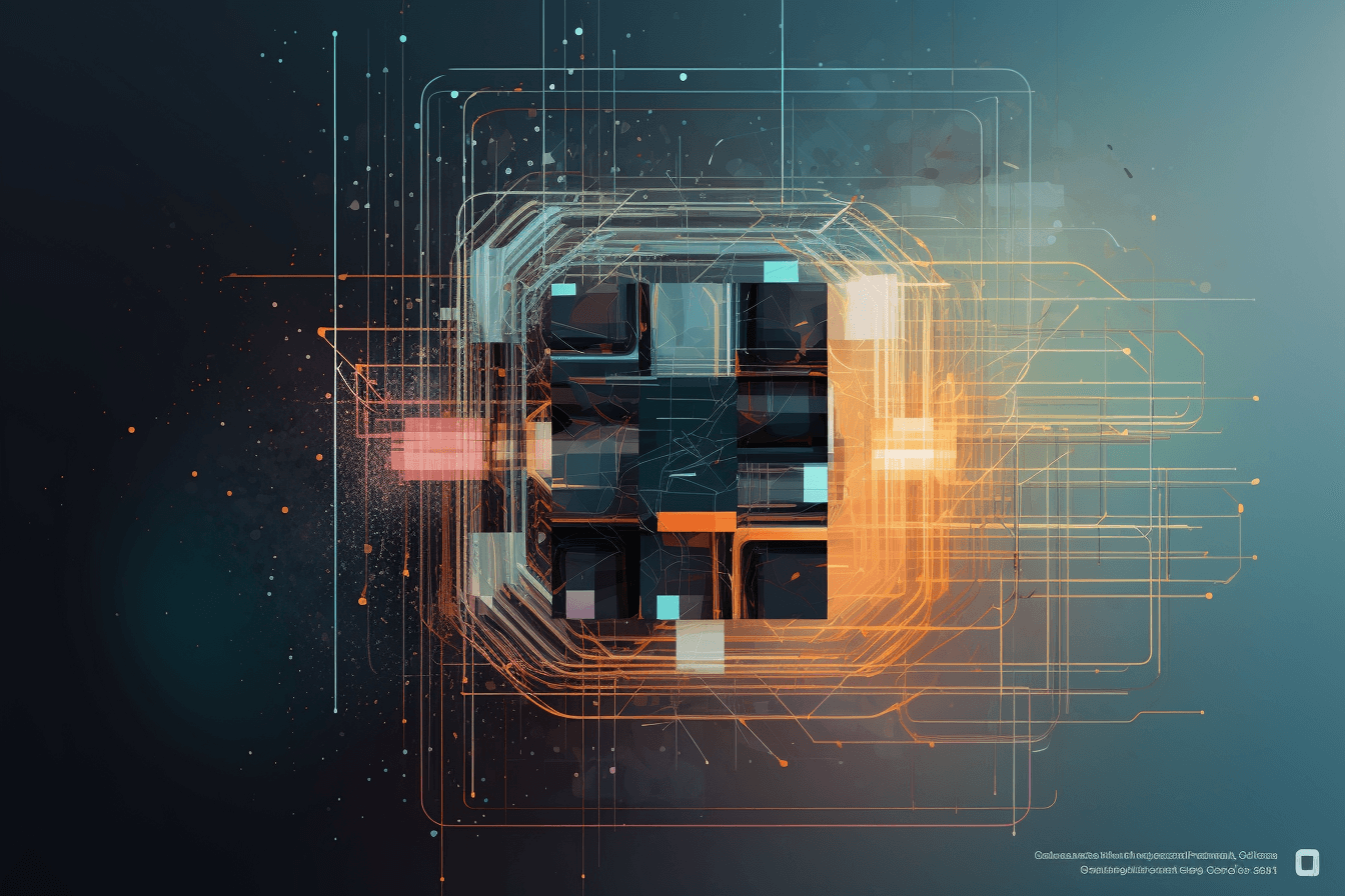 A wallpaper featuring a digital rendering of a quantum computer, with a minimalist color scheme and geometric lines.