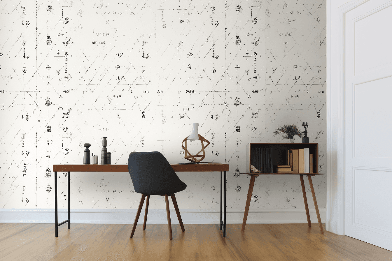 A wallpaper featuring a repeating pattern of simple equations and formulas, arranged in a minimalist and modern design.