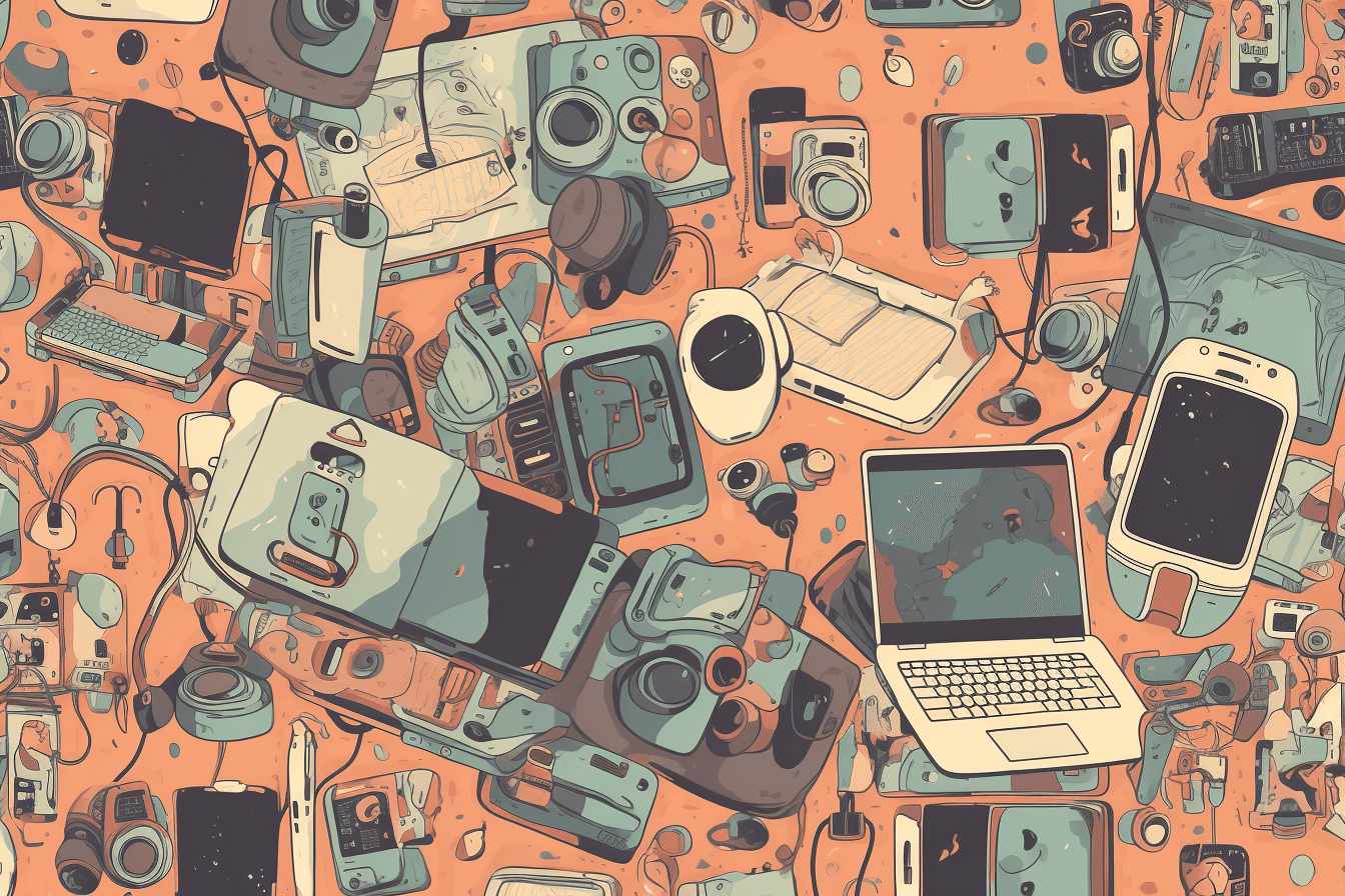 A wallpaper featuring a repeating pattern of sleek and modern digital devices, such as smartphones, tablets, and laptops.