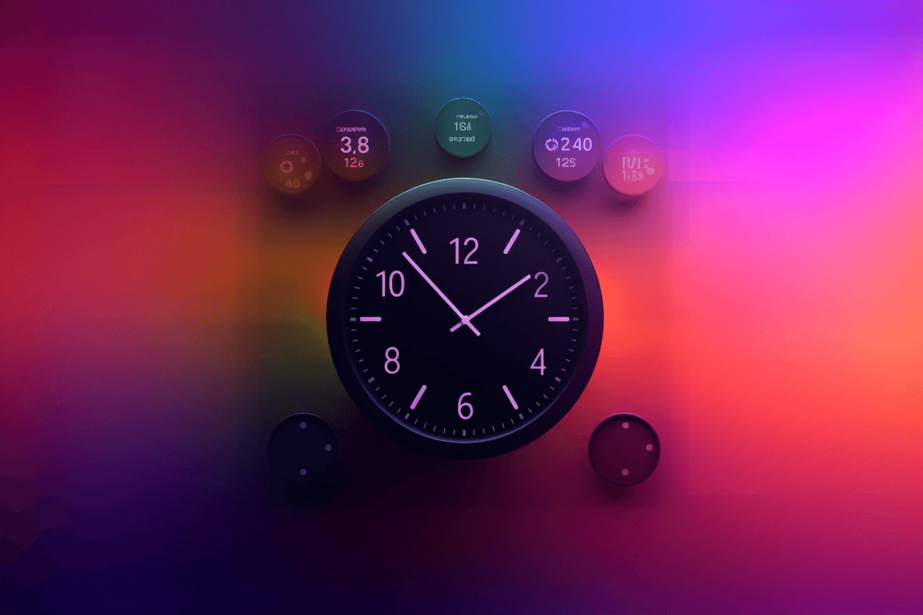 A wallpaper featuring a simple graphic of a digital clock or timer, with space for setting alarms and countdowns, set against a gradient background.