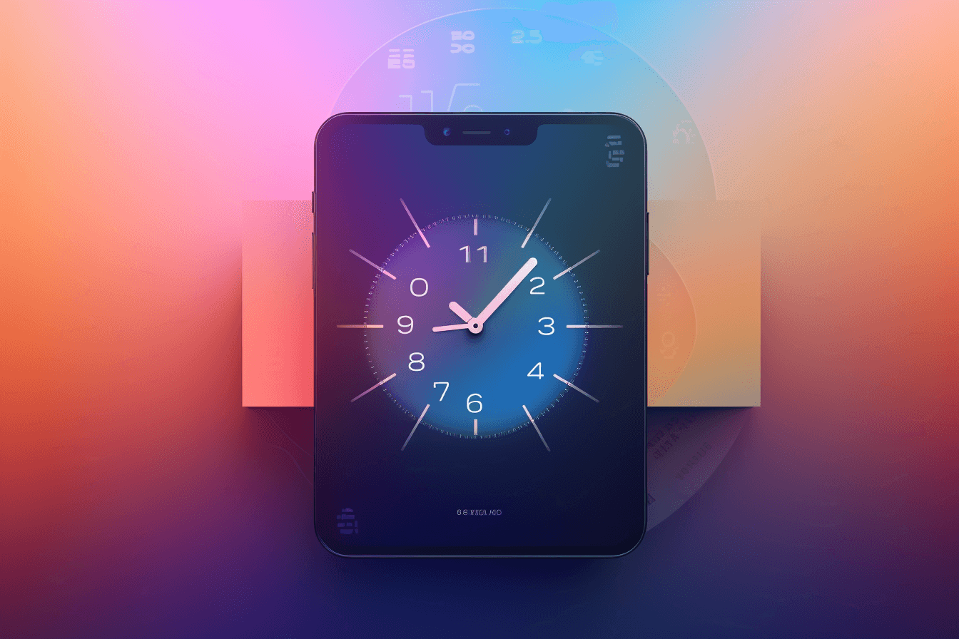 A wallpaper featuring a simple graphic of a digital clock or timer, with space for setting alarms and countdowns, set against a gradient background.