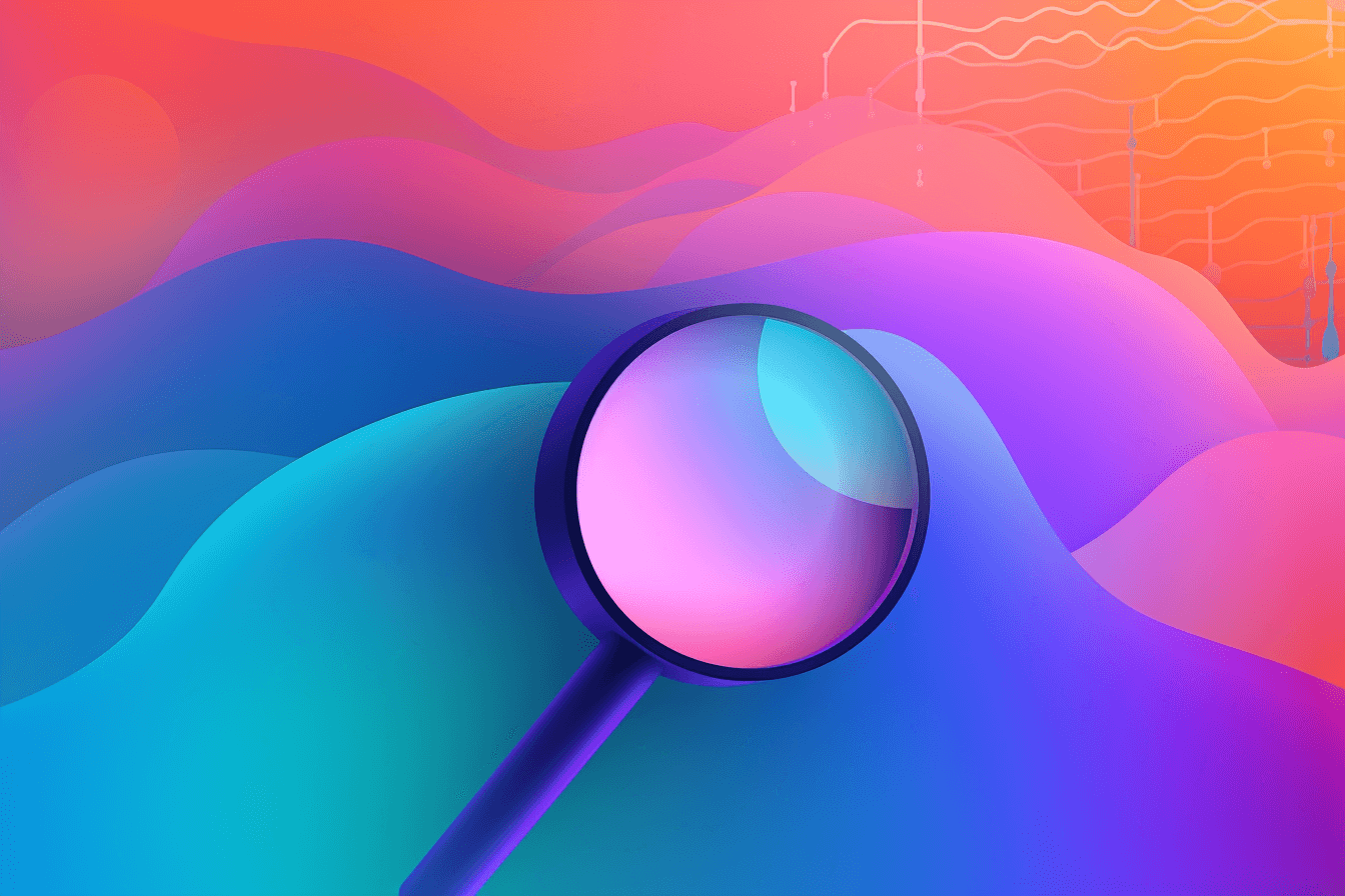 A wallpaper featuring an abstract illustration of an AI-powered search engine, with a minimalist and modern design, set against a gradient background.