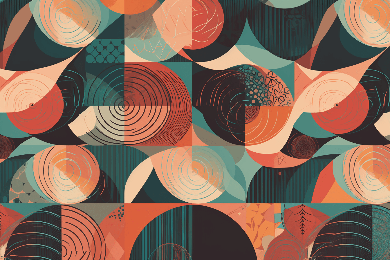 A wallpaper with a repeating pattern of abstract geometric shapes and patterns, inspired by web design trends and color schemes.