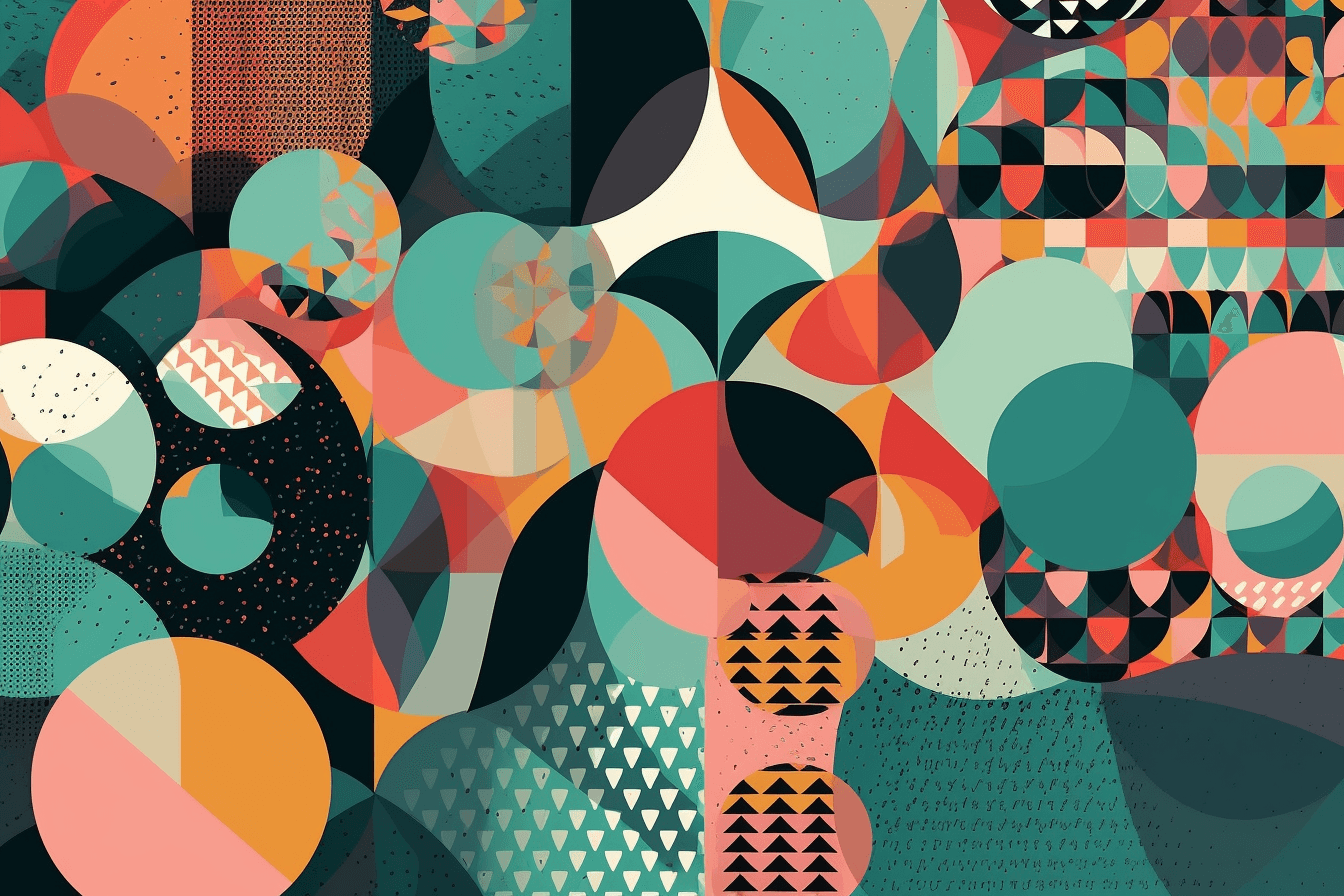 A wallpaper with a repeating pattern of abstract geometric shapes and patterns, inspired by web design trends and color schemes.