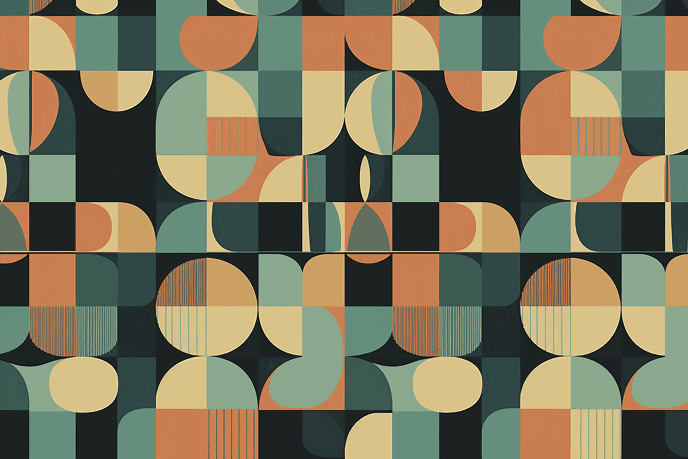 A wallpaper with a repeating pattern of simple geometric shapes, arranged in a grid-like structure.