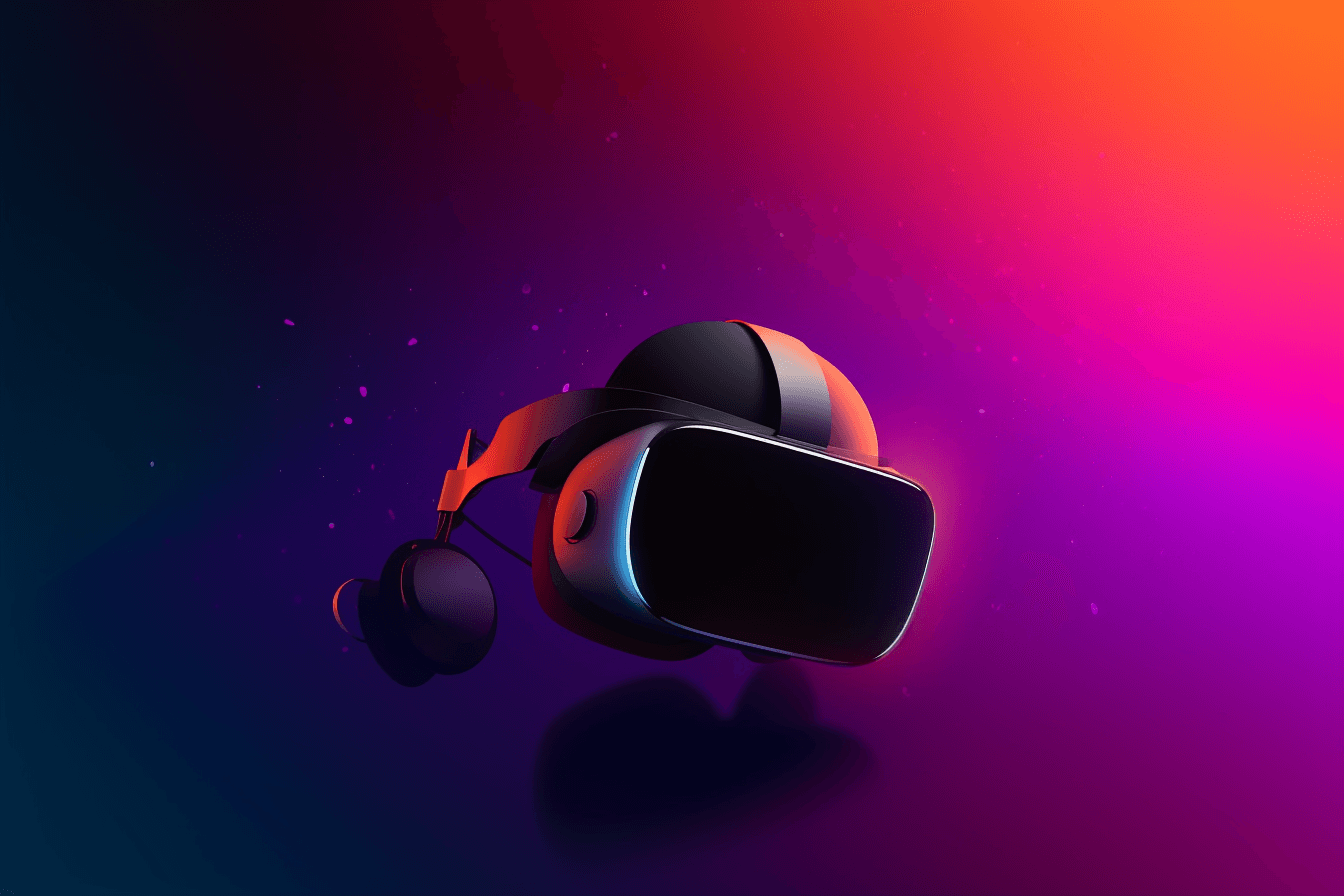 A wallpaper with a simple illustration of a virtual reality headset, against a gradient background of two contrasting colors.