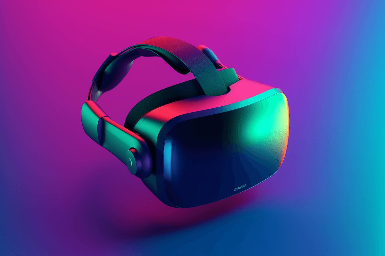 A wallpaper with a simple illustration of a virtual reality headset, against a gradient background of two contrasting colors.