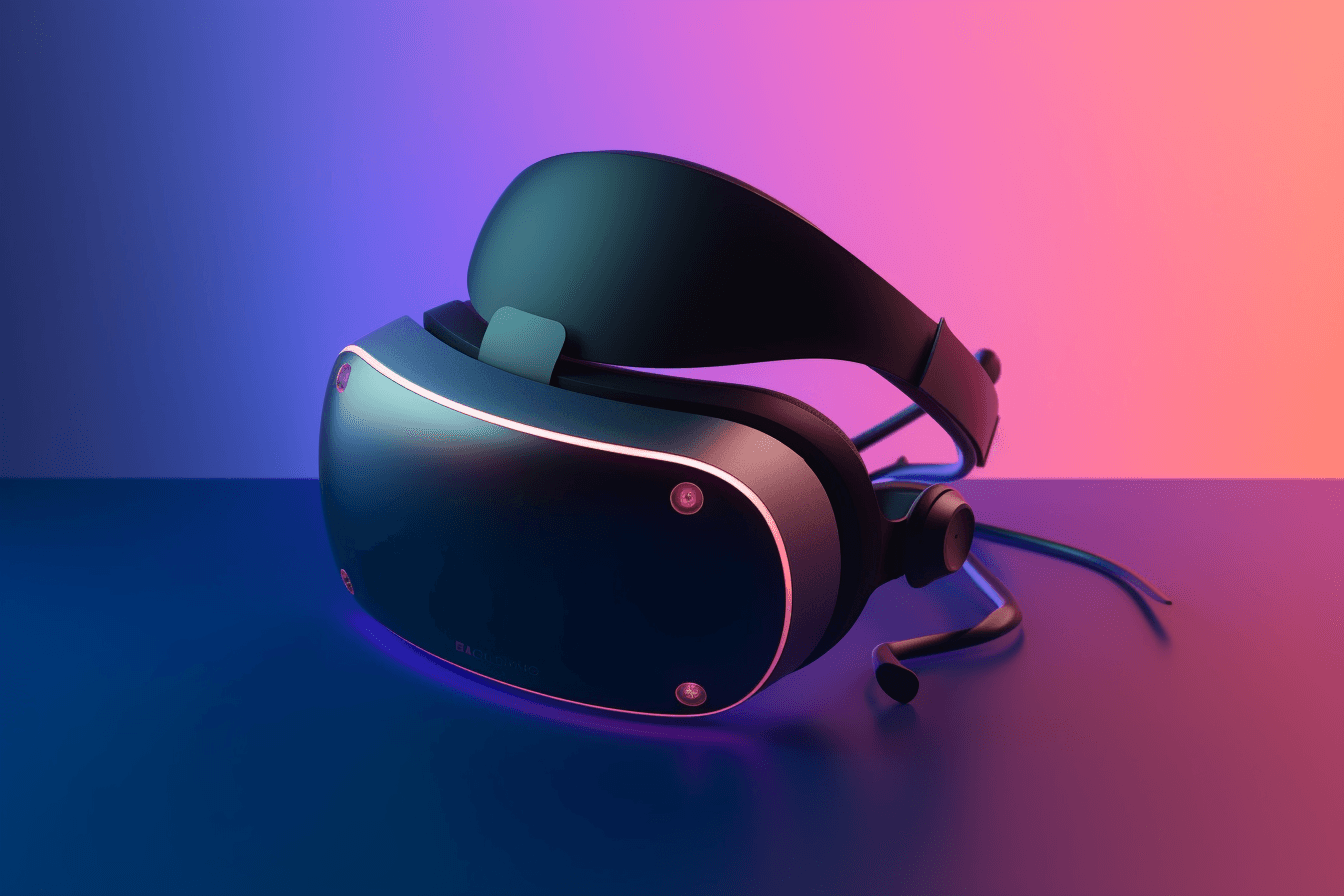 A wallpaper with a simple illustration of a virtual reality headset, against a gradient background of two contrasting colors.