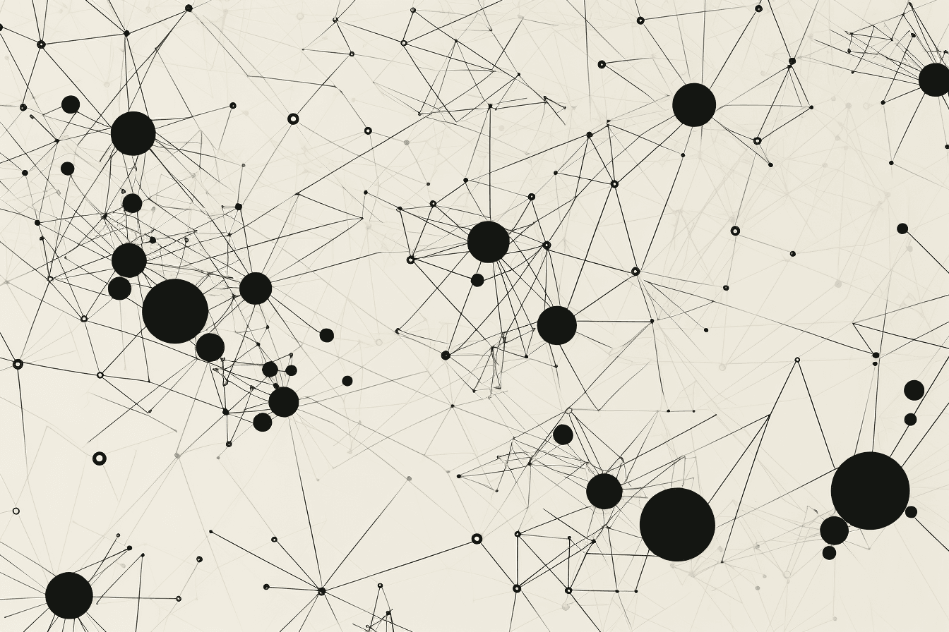 A wallpaper with a simple illustration of an abstract network, in a minimal color palette of black and white.