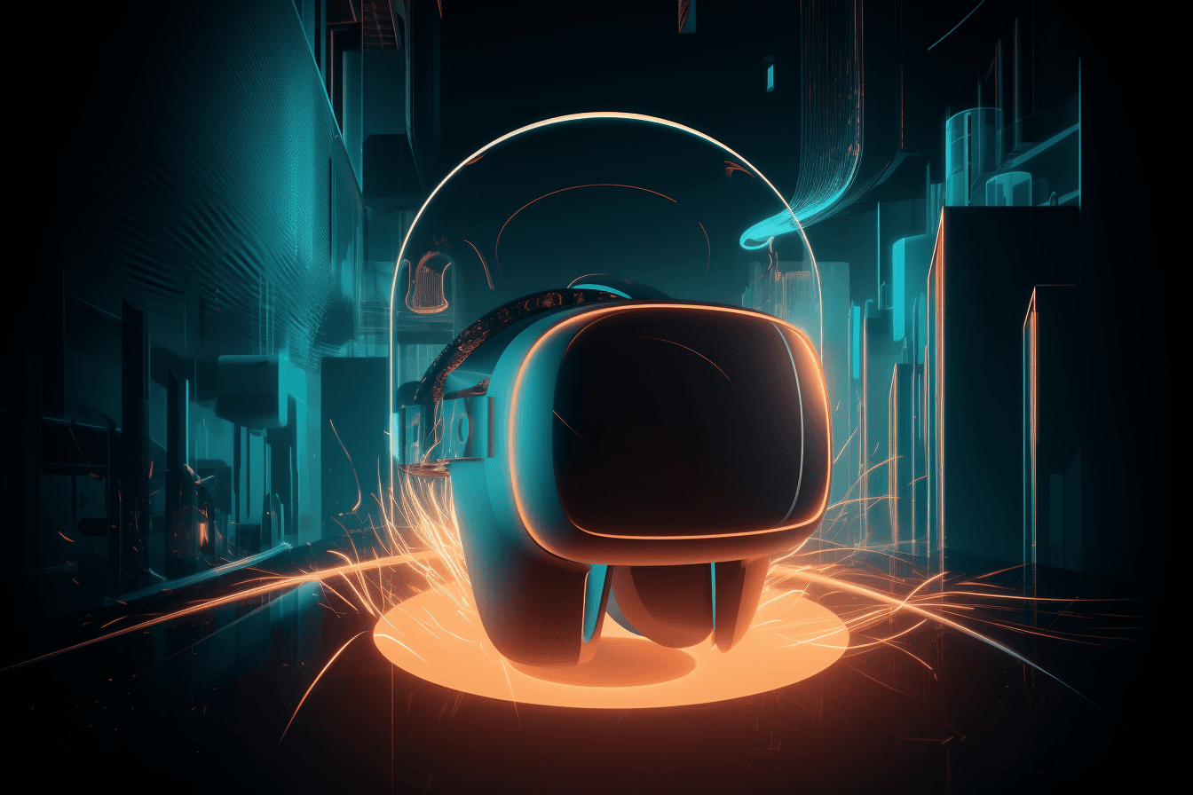 An abstract illustration of a virtual reality environment, with futuristic graphics and a minimalist color scheme.