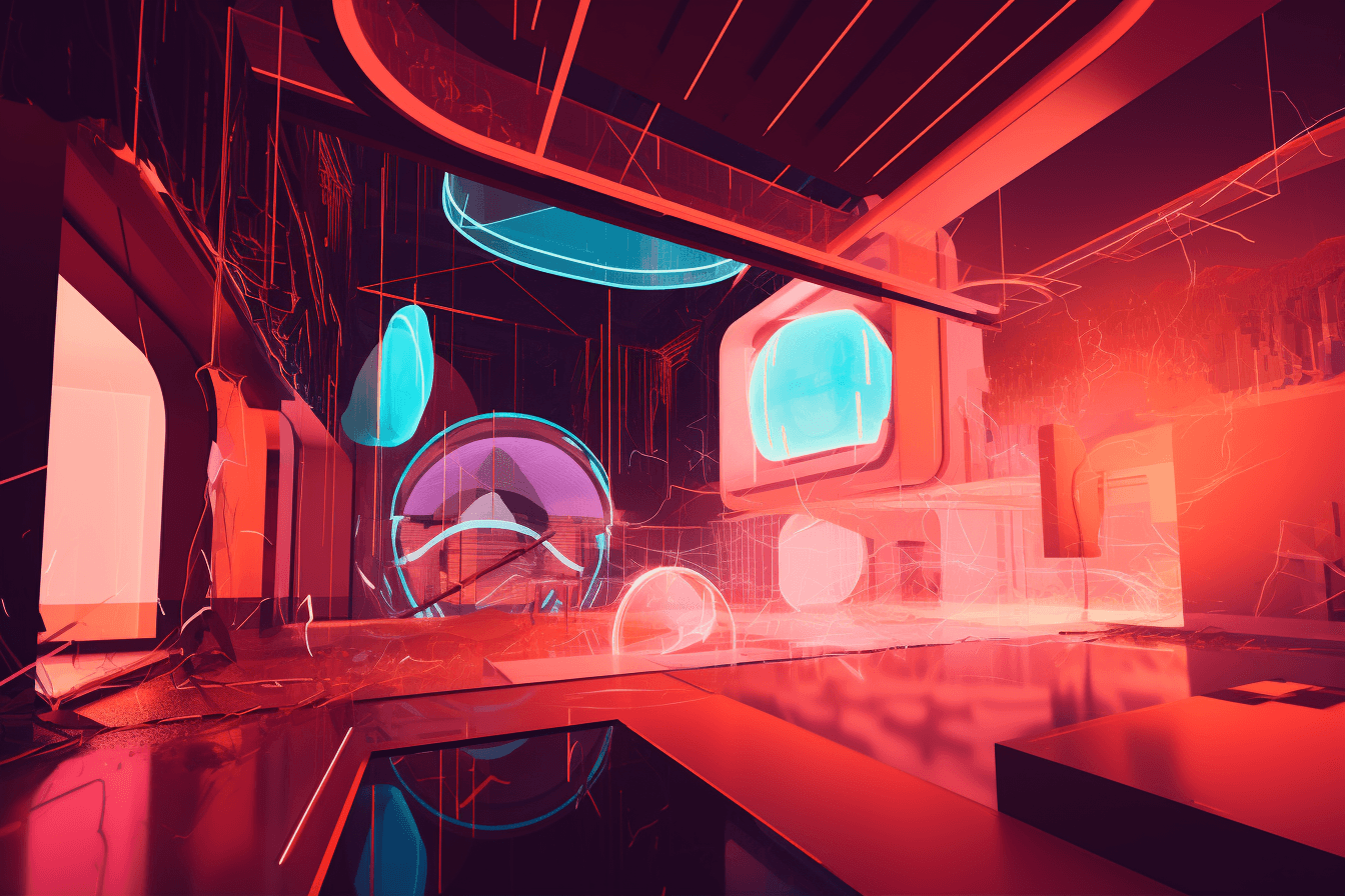 An abstract illustration of a virtual reality environment, with futuristic graphics and a minimalist color scheme.