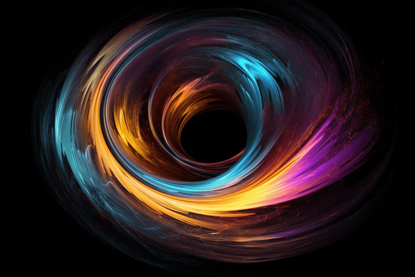 An abstract image of a deep space object, such as a black hole or pulsar, with swirling colors and patterns.