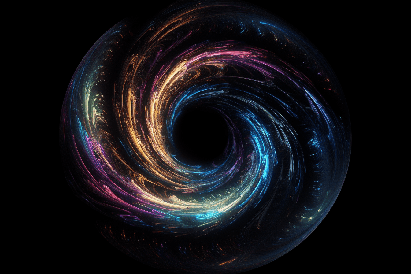 An abstract image of a deep space object, such as a black hole or pulsar, with swirling colors and patterns.