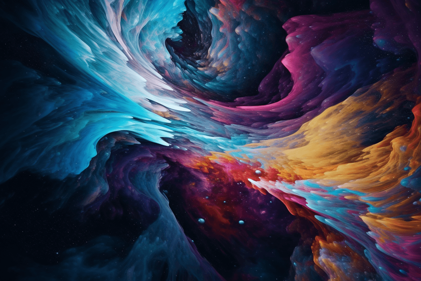 An abstract image of a galaxy cluster, with swirling colors and patterns representing the vastness of space.