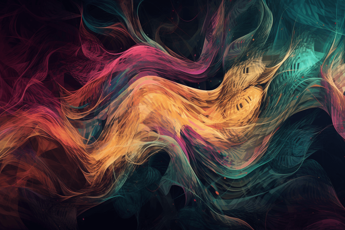 An abstract wallpaper inspired by the shapes and colors of quantum physics, with bold colors and intricate lines.