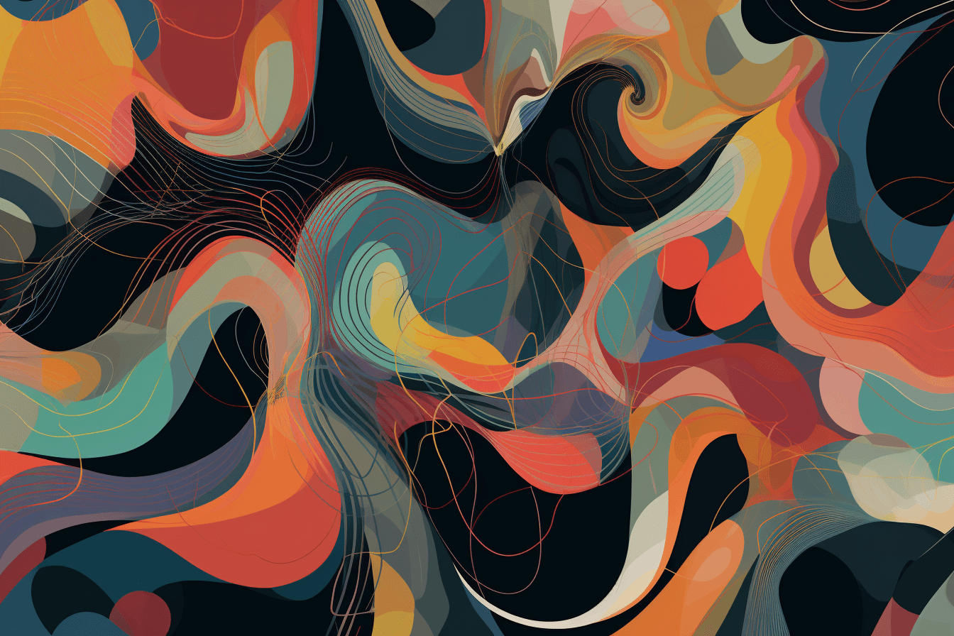 An abstract wallpaper inspired by the shapes and colors of quantum physics, with bold colors and intricate lines.